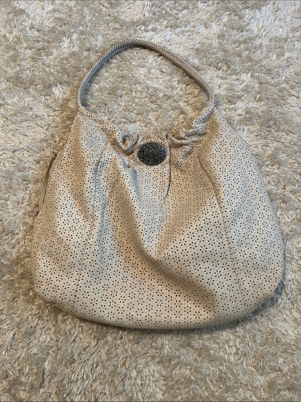 Brighton Perforated Hobo Shoulder Bag with Decorative Button